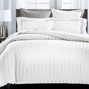 Charter Club Damask Stripe 550 TC Supima Cotton KING Duvet & 2 Shams Set WHITE